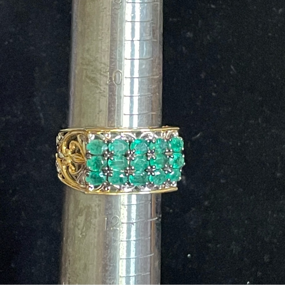 Gems by Michael Grizzly Emerald Three-Row Scrollwork Ring - Picture 4 of 4